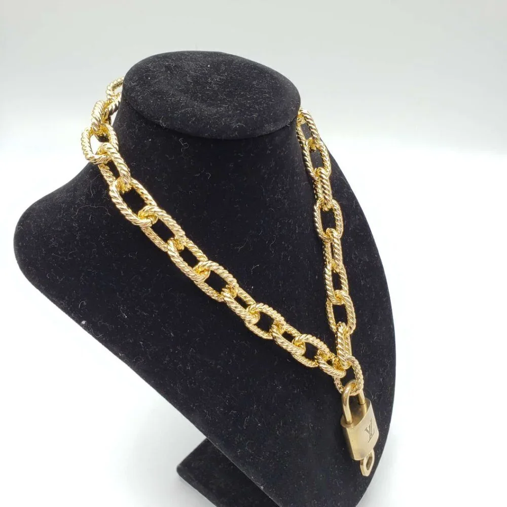 Authentic Louis Vuitton Lock and Key Gold Color with Gold Plated Chain Necklace